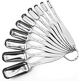 FANGSUN Stainless Steel Narrow Measuring Spoons, Heavy Duty Metal Measuring Spoons with Long Handle and Engraved Measurements