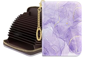Rouidr Credit Card Holder for Women, Small Slim RFID Card Organizer Wallet with Zipper and Keychain, Light Luxury Purple