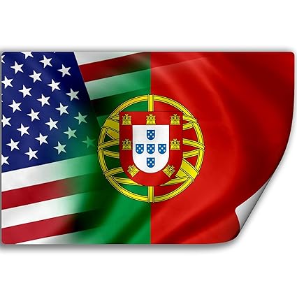 Sticker Decal With Flag Of Portugal And Usa Portuguese