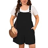 AusLook Plus Size Women's Rompers Summer Casual Short Jumpsuits Adjustable Sleeveless Loose Overalls with Pockets 1X-5X