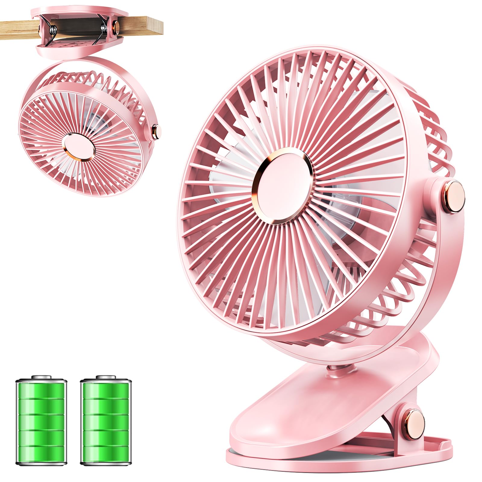 Photo 1 of iNeibo Portable Clip on Fan with LED Lights, 4000mAh Battery Operated USB Desk Fan, 4 Speed,720° Rotation, Quiet Rechargeable Mini Table Fan for Home Office Stroller Camping (Pink)