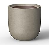 Kante 16.5" Round Concrete Planter, Large Cylinder Plant Pot with Curved Bottom and Drainage Hole, for Indoor and Outdoor Use – Garden or Patio, Weathered Concrete Finish with Painted Interior