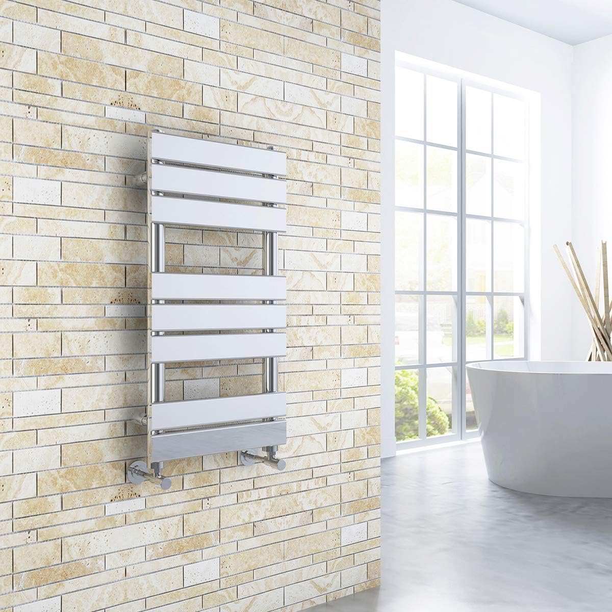 ELEGANT 800 x 400 Chrome Designer Flat Panel Heated Towel Rail Radiator