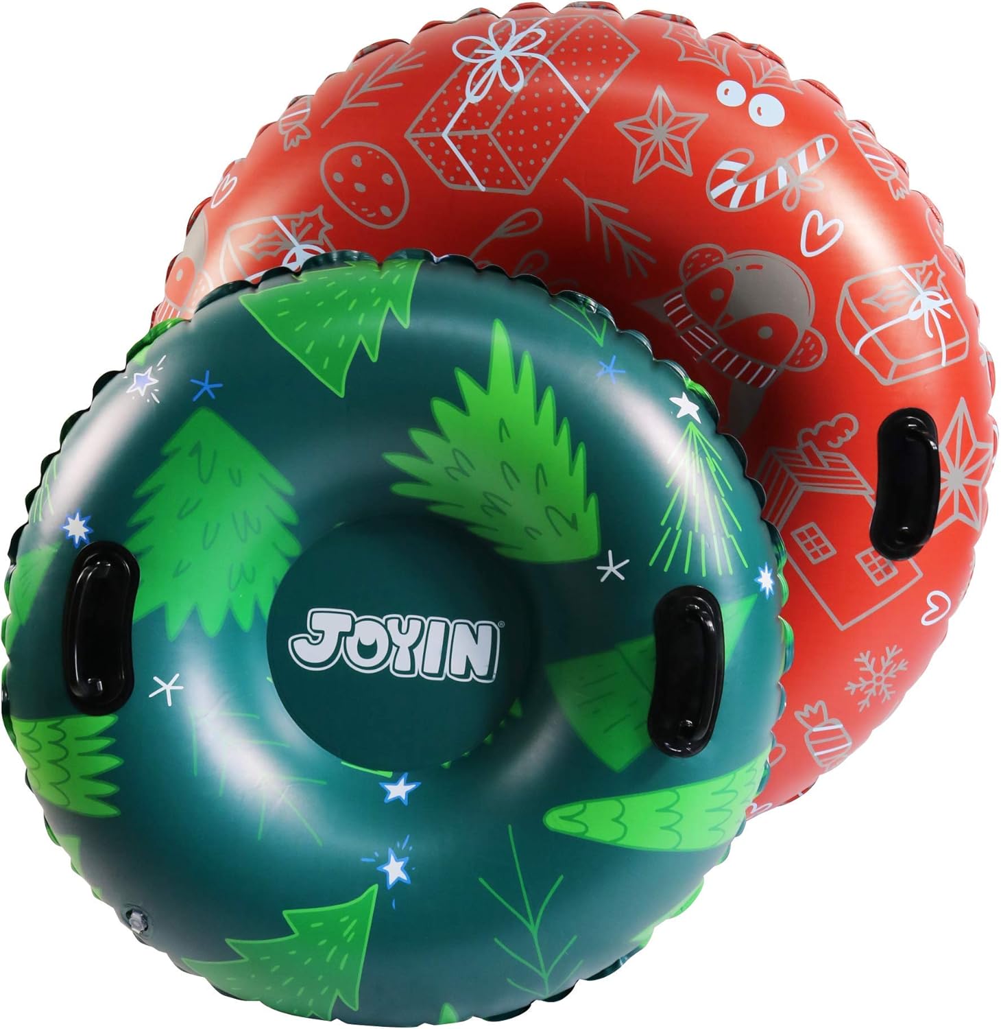 JOYIN Inflatable Snow Tubes 47" & 37"(2 Packs),HeavyDuty Snow Tube for