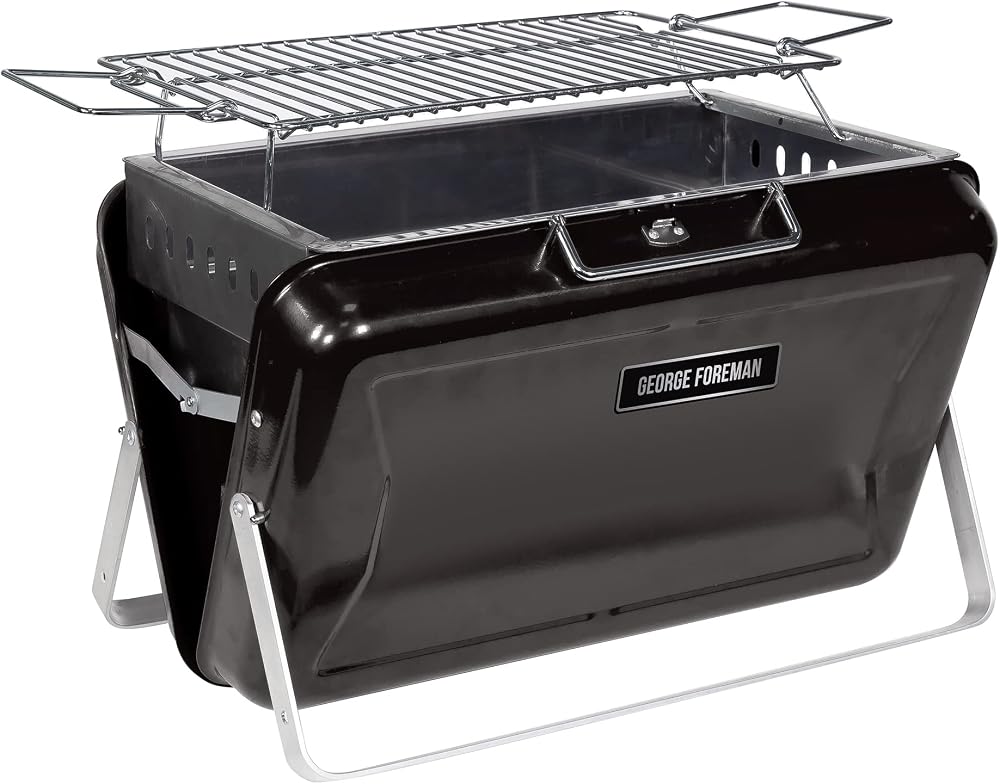 George Foreman Portable Charcoal BBQ, Lightweight, Foldable, Black