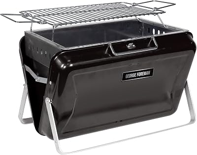 George Foreman Portable Charcoal BBQ, Lightweight, Foldable, Black