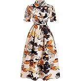 winkbay Women's Boho Floral Maxi Dress Elegant Ruffle Sleeve Tie Back Flowy Sundress Beach Vacation Outfits