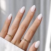 Beetles Milky White Press On Nails Short Almond, 32Pcs 16 Sizes | Gel Painted Natural Soft Nail Press Ons with Nail Glue, 60 Adhesive Tabs All-in-One Complete Kit, 10-Minute Easy Application
