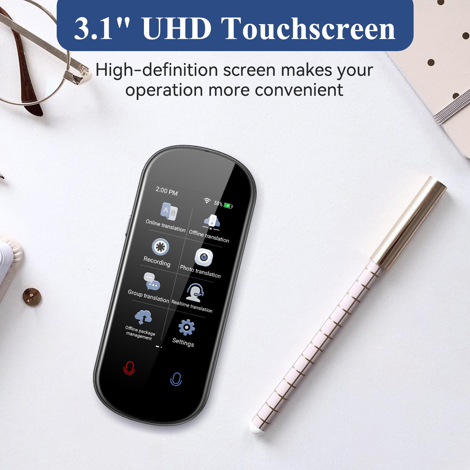 Language Translator Device, 2025 Two-Way AI Voice Translator for Voice/Text/Offline/Photo Translation 138+ Language Online Translation Portable Tow Way Translator Device for Business Learning Travel
