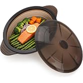 Silicone Microwave Steamer Collapsible Cooker for Vegetables Fish Prep Meal | Cookware with Removable Rack for Heating Frozen Broccoli Dumplings BPA Free, Easy to Store, Freezer &amp; Dishwasher Safe