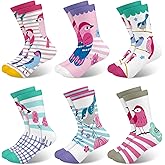 Queenshin Animal Pink Fairy Girls Socks Toddler Kid Novelty Stripes Crew Ankle 6 Pairs 1-14Y Gift