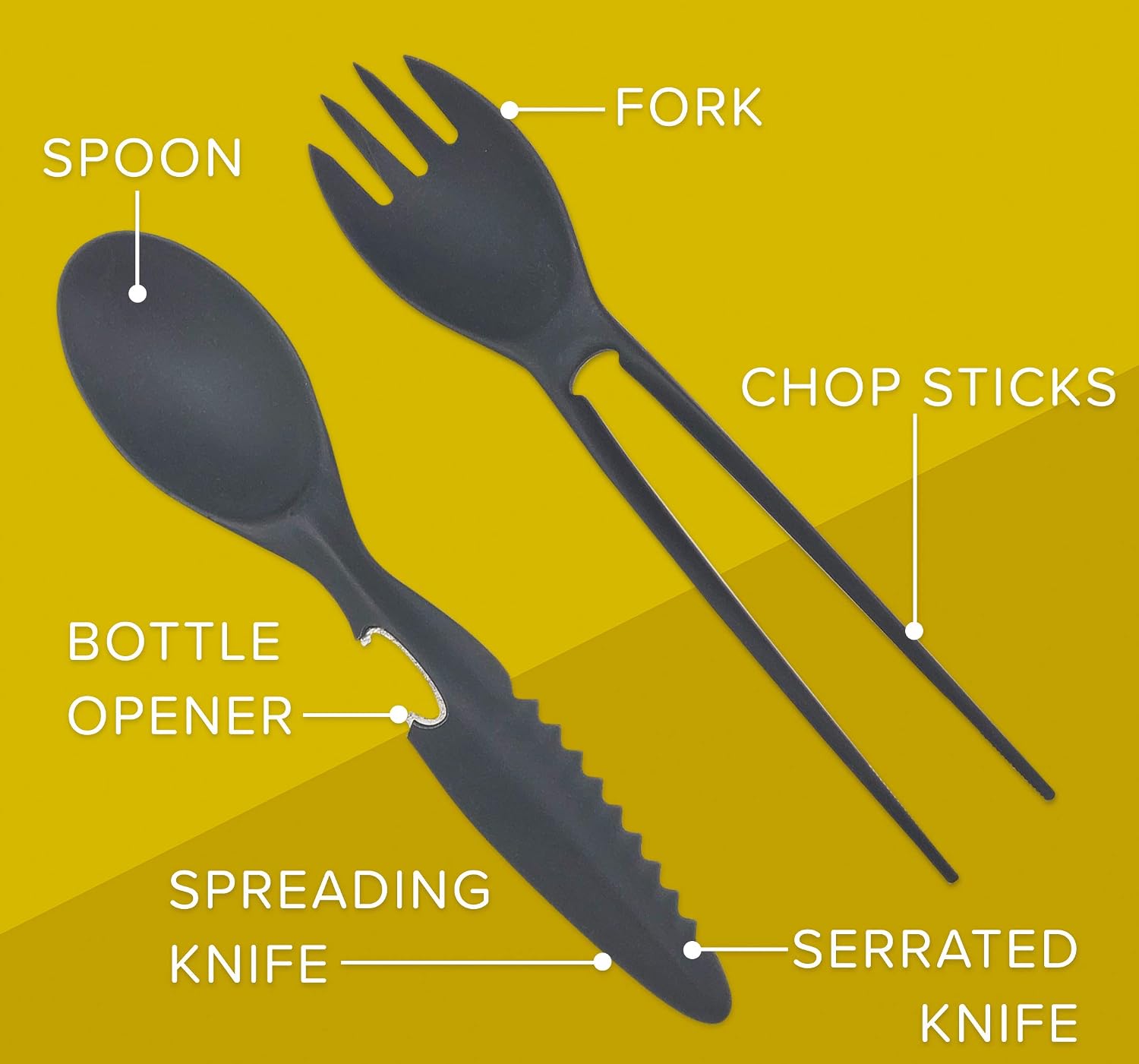 Colapz Grey 7-in-1 Travel Cutlery Set - Camping Cutlery Set - Cutlery for Lunch Box Set - Portable Fishing Cooking Set - Image 4