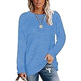 UQOIIL Womens Lightweight Sweatshirts Crewneck Thin Sweaters Long Sleeve Shirts Solid Color Casual Tunic Fall Tops(S-2XL