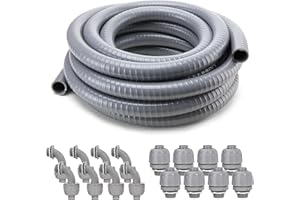 DWALE Liquid-Tight Conduit and Connector Kit,Flexible Non Metallic Liquid Tight Electrical Conduit,3/4inch 25ft Electrical Conduit Kit,with 8 Straight and 8 Angle Fittings Included,3/4 in. Dia