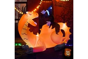 DAWDIX 8FT Halloween Inflatables Dinosaur Outdoor Decoration, Grim Reaper Riding Dinosaur with 5 LED Lights Built-in Blow Up, Holiday Outside Decor for Yard Lawn Patio Garden Party