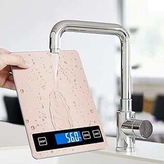 Jooheli Digitalwaage, Aufladen Küchenwaage aus Edelstahl, 15kg/1g Electronische Waage mit Großer Edelstahl Wiegefläche und Tara, Hochpräzise Lebensmittelwaage Haushaltswaage(Golden)