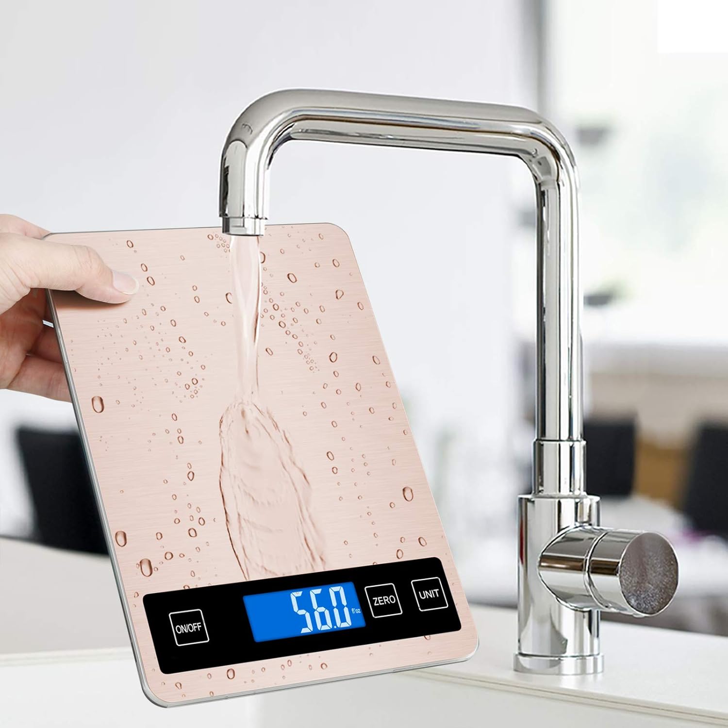 Jooheli Digitalwaage, Aufladen Küchenwaage aus Edelstahl, 15kg/1g Electronische Waage mit Großer Edelstahl Wiegefläche und Tara, Hochpräzise Lebensmittelwaage Haushaltswaage(Golden)