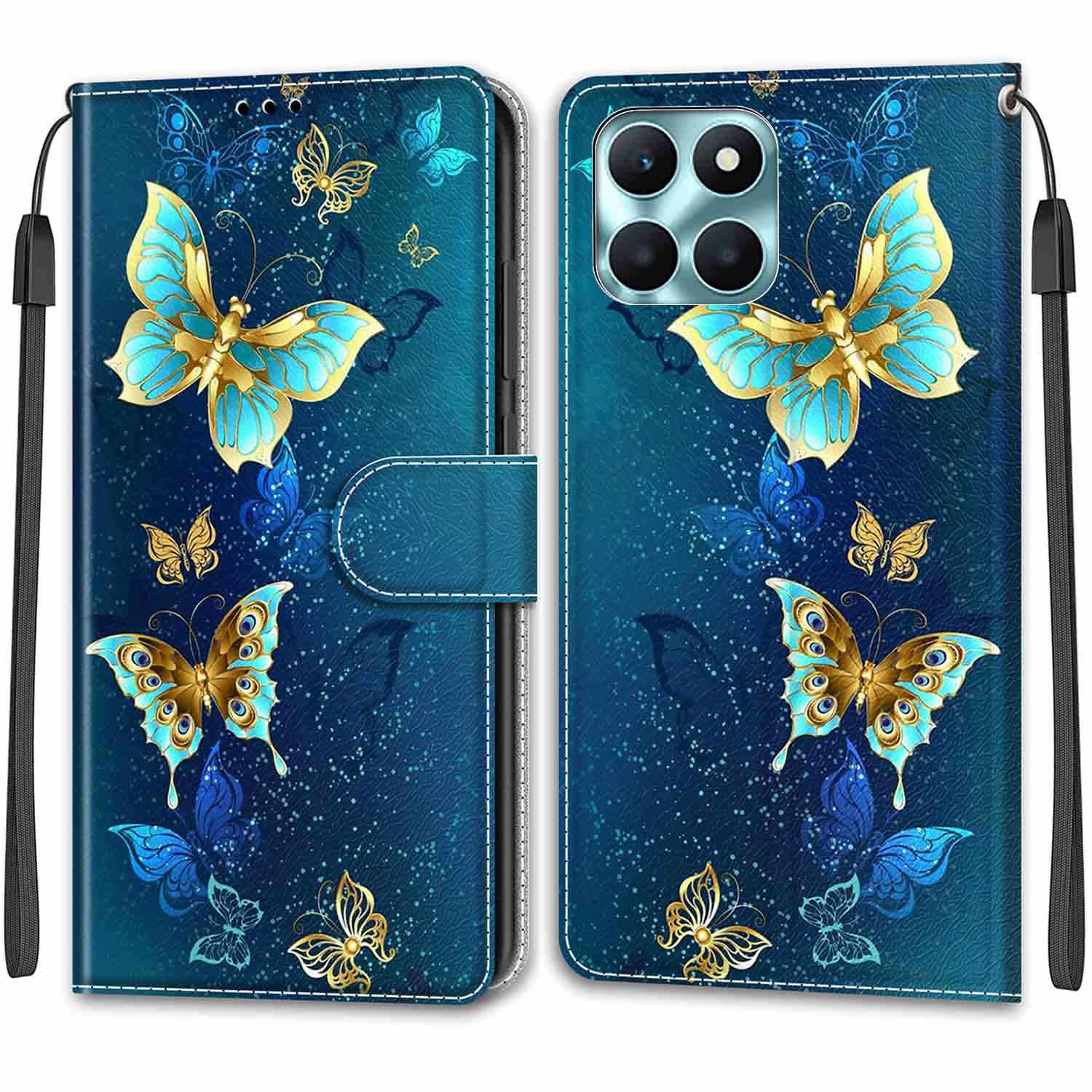TOMYOU For Honor X6a Case, PU Leather Wallet Book Flip Folio Stand View Cover Pouch - Butterfly