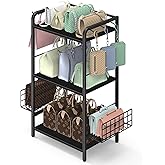 NANANARDOSO 3-Tier Purse Organizer Rack,Floor-Standing Purse Rack Stand for Handbag Storage,Display Stand Shelf for Cloakroom,Bedroom, Living Room, Black