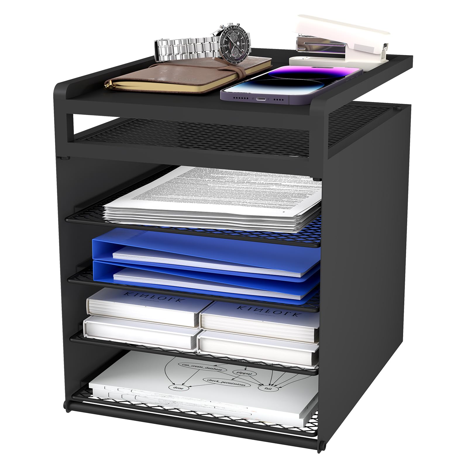 Aothia Desk Organizer with 4 Sliding Trays – Metal File Organizer for ...