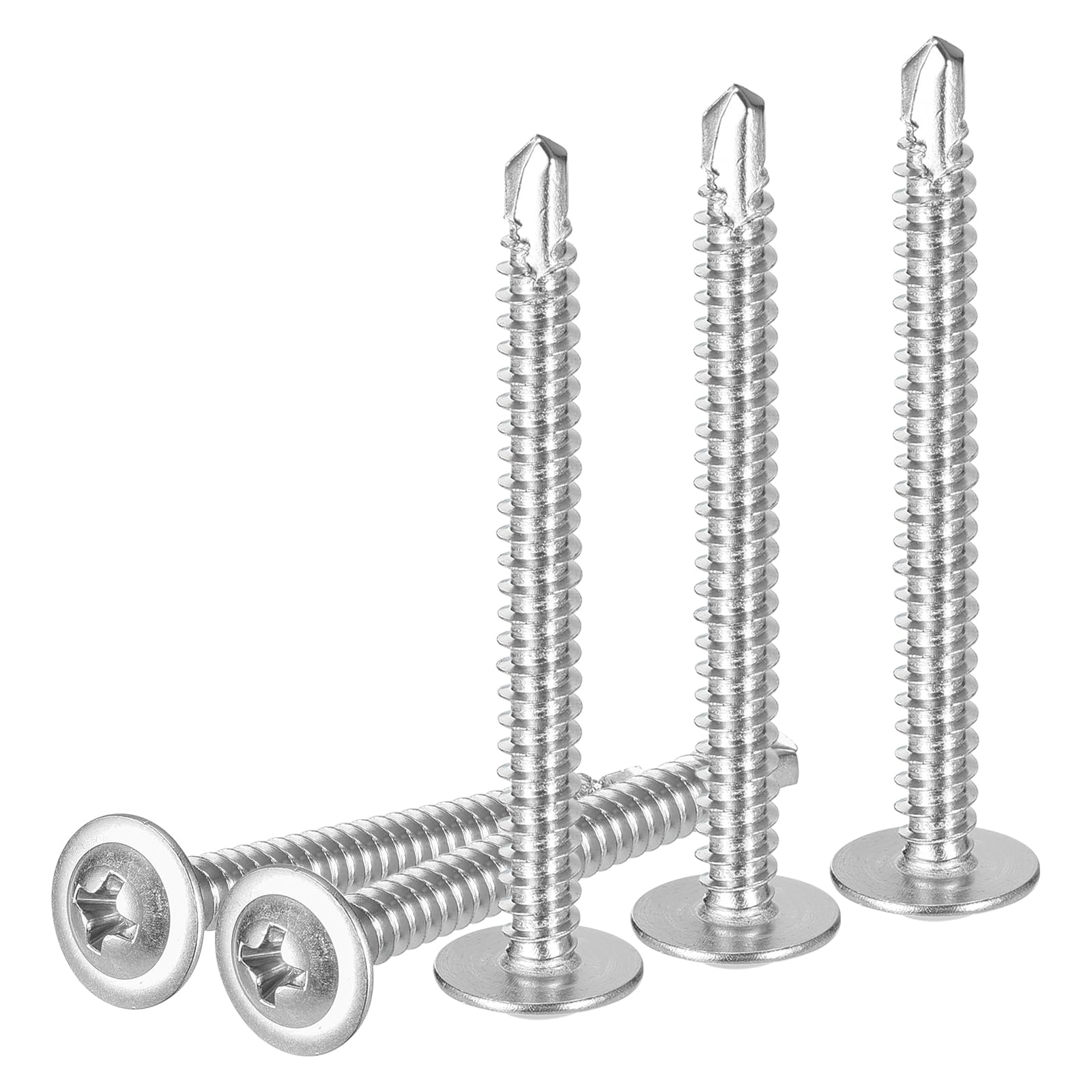 DTGN #8x1-3/4 Sheet Metal Screws - 100Pack - for Wood, Furniture - 410 Stainless Steel Phillips Round Head Washer Drill Tail Self Tapping Screws - Silver — image 1