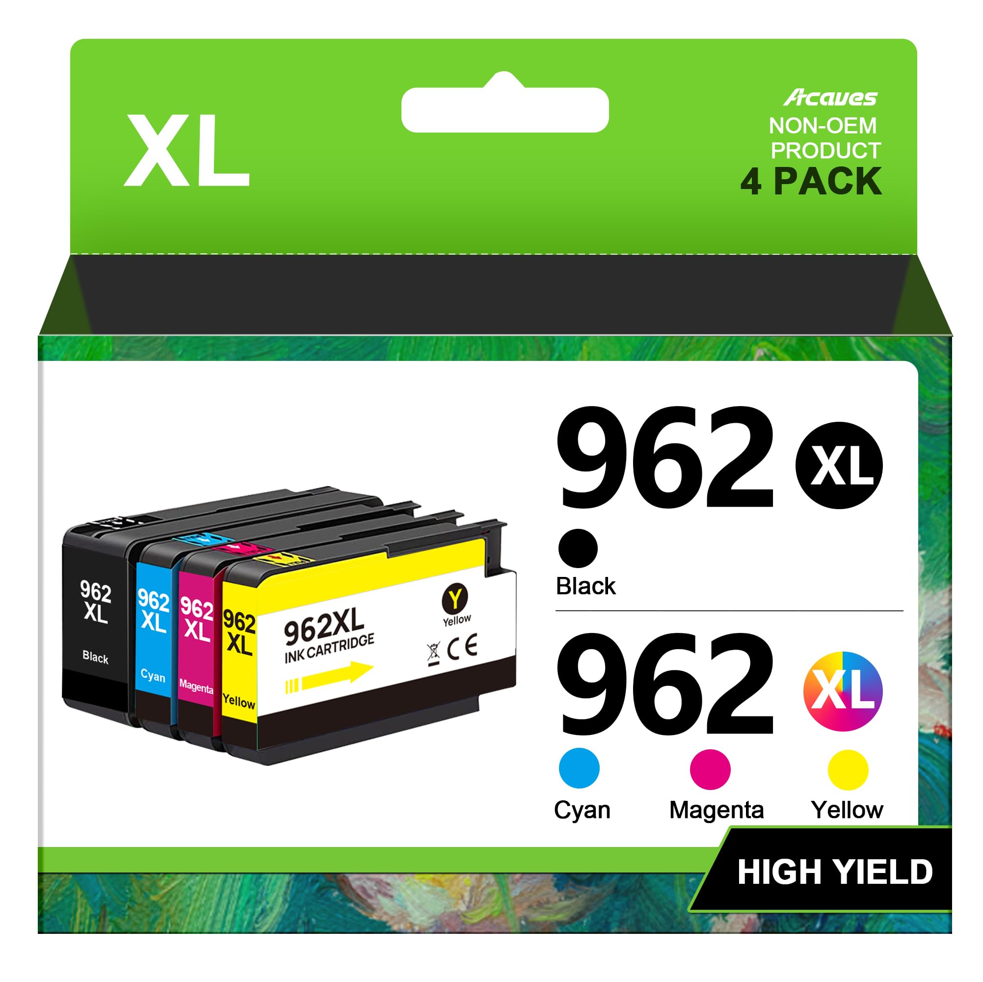 Photo 1 of Acaves 962XL Ink Cartridges Combo Pack HP962XL/962 Ink Cartridges Combo Pack for HP Ink 962XL Combo Pack HP962XL Use with HP Officejet Pro 9010 9015 9018 9020 9025 Printers, 4 Pack