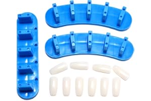 Rolabling 3 pcs False Nail Art Tips Practice Display Stand Tool with 10 pcs False Nail Tips for Gel Nail Polish DIY Nail Training Tools (Blue)