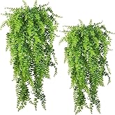 6 Pcs Artificial Hanging Plants Vines Fern Fake Hanging Plant Faux Hanging Boston Ferns Flowers Vine Outdoor UV Resistant Plastic Plants Wall Indoor Hanging Baskets Wedding Garland Decor (Green)