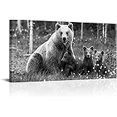 Nachic Wall Bears Family Canvas Print Wall Art Black and White Grizzly Bear Picture Painting Decorations for Farmhouse Cabin 