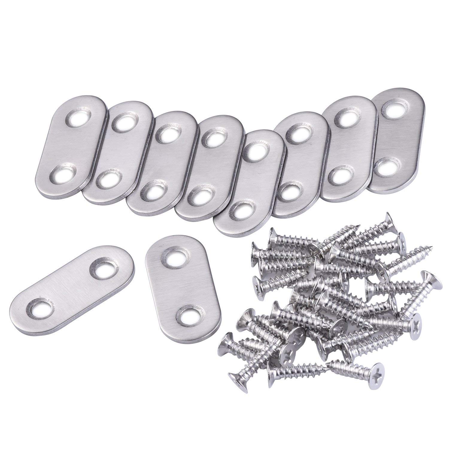 Chiloskit 2" x 0.63" Stainless Steel Furniture Cabinet Shelf Support Flat Straight Brace Metal Joining Plate Angle l Bracket 2mm/0.078" Thickness (2" Straight 20pcs)