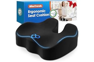 BlissTrends Seat Cushion,Thick Memory Foam Cushions for Office Chair, Car Seat, Airplane, Relieving Pressure Tailbone Sciatic