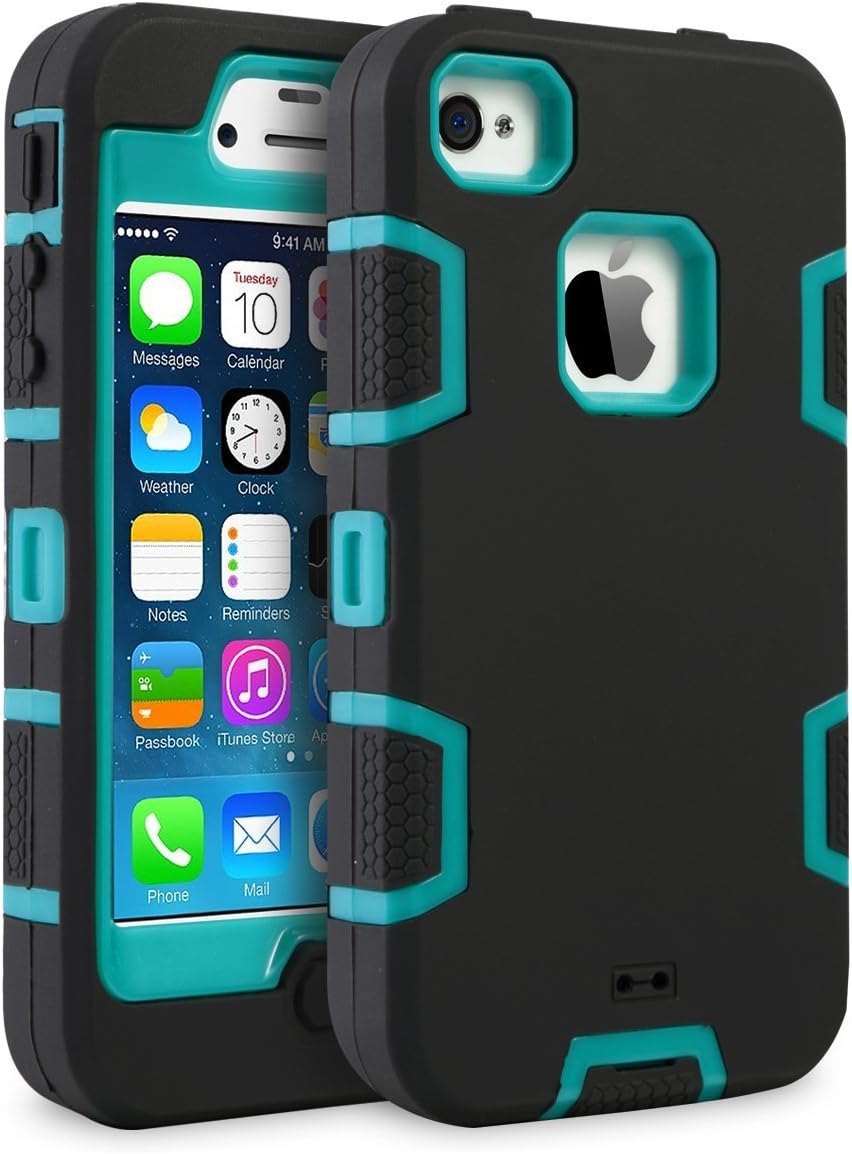 iPhone 4 Case, Supad iPhone 4S Case Shockproof Heavy Duty Combo Hybrid Defender High Impact Body Rugged Hard PC & Silicone Case Protective Cover For Apple iPhone 4 4S (Black Blue)