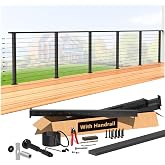 Zylorix 16-20FT Modular 36" Swageless Cable Railing System with Handrail | All-in-one, Level Drilled Post, Pre-Cut 1/10" Cable Railing Kit, Handrail Cuttable, T304 Stainless Steel for Deck, Black