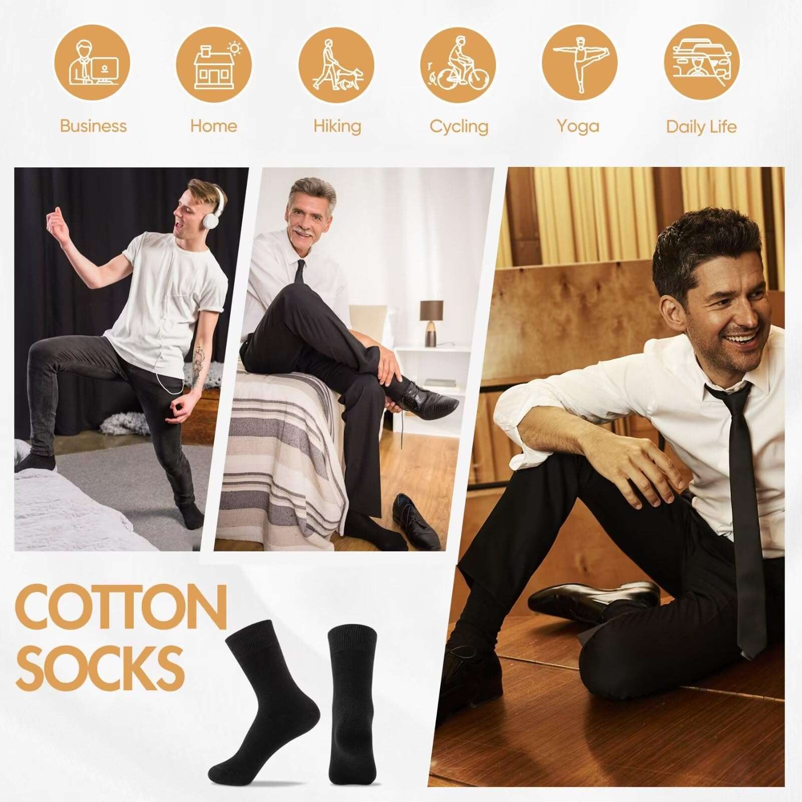 NUOZA 12 Paar Socken Herren 43-46 Schwarz Sportsocken Baumwolle Tennissocken Herren 43-46 Business Socken Damen Lange Atmungsaktive Socks Schwarze Herrensocken Wandersocken Männer Laufsocken 6