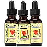 CHILDLIFE ESSENTIALS Vitamin D3 Drops for Kids, Children, & Toddlers - Liquid Vitamin D Drops, 500 IU per Drop, Immune & Bone Health Support, Natural Berry - 1 Fl Oz (Pack of 3)