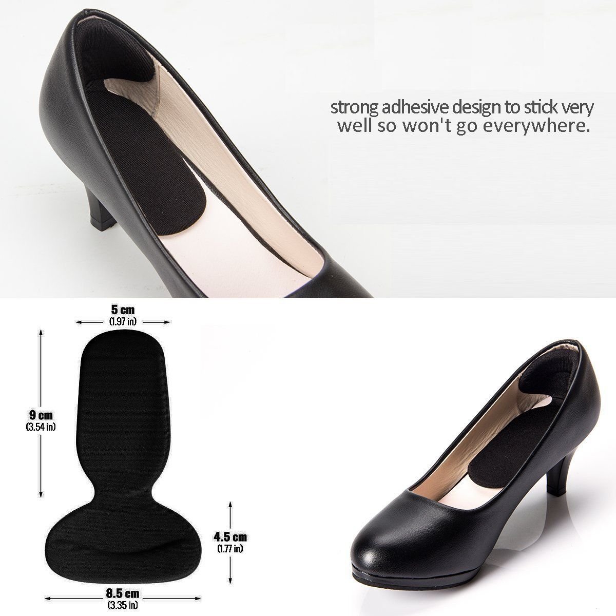 High Heel Pads (8 pcs) - High Heel Inserts, Heel Grips, Anti Slip Shoe Cushion, Ball of Foot Insoles, High Heel Liner, Heel Snugs for Women - Blister Prevention & Improve Shoes Too Big (Black)