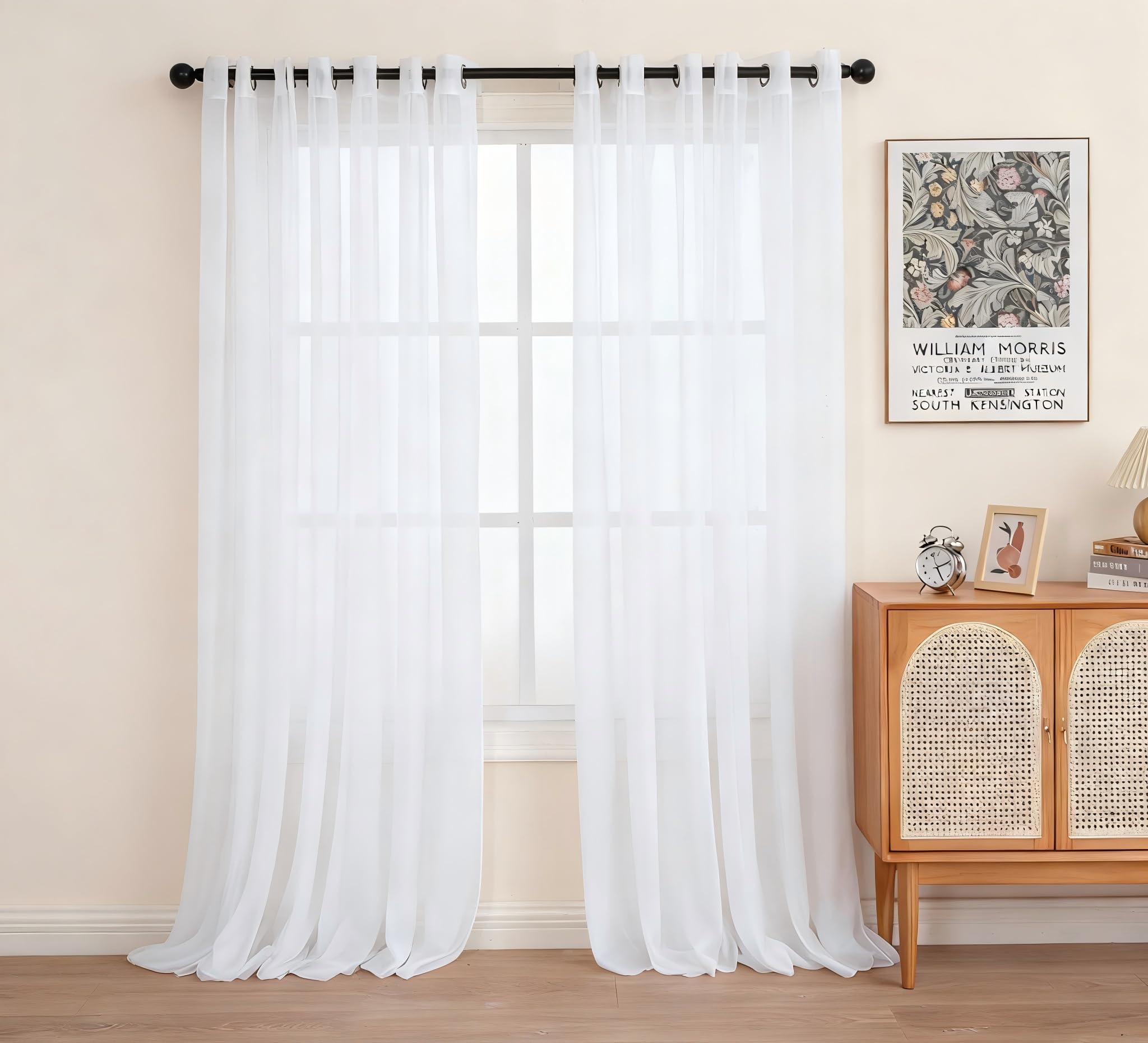 Photo 1 of PI White Sheer Curtains 96 inches Long,Elegant Light Filtering Window Drapes for Living Room,Grommet Top Voile Window Treatment for Bedroom,2 Panels (W52 X L96, Optical White)
