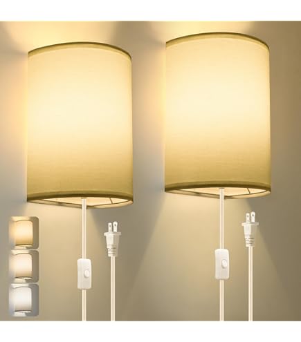 Plug In Wall Sconce Set Of 2, Gold Vintage Wall Decor Lights With Amber - View #5