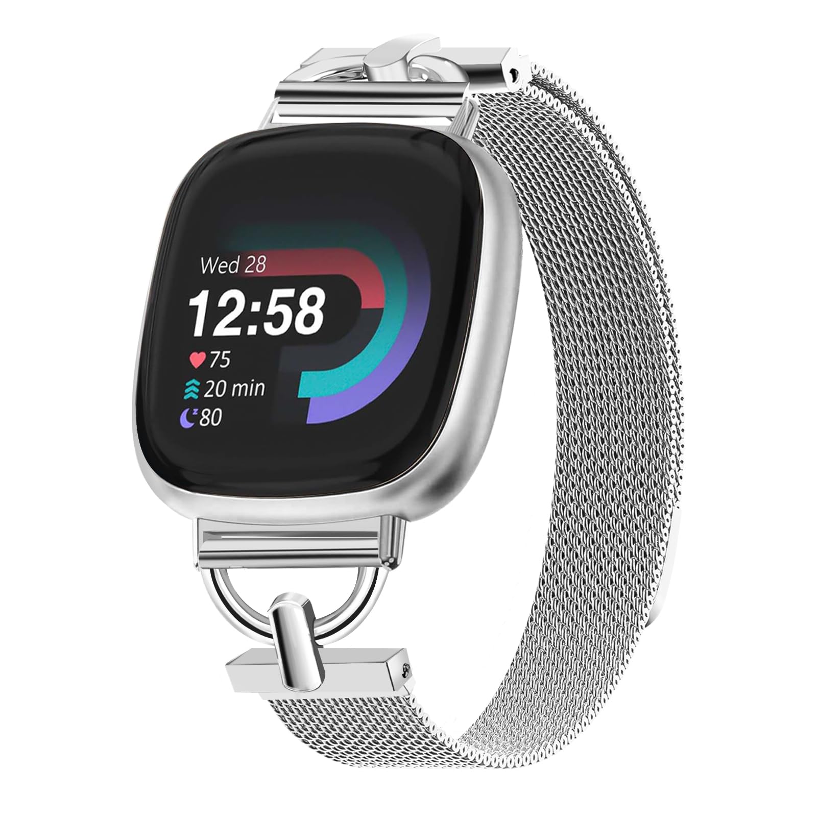 HAYONLIY Magnetic Straps Compatible for Fitbit Versa 4/Fitbit Versa 3/Fitbit Sense 2/Fitbit Sense, Mesh Stainless Steel Thin Strap, Adjustable Replacement Wrist band for Women Dressy