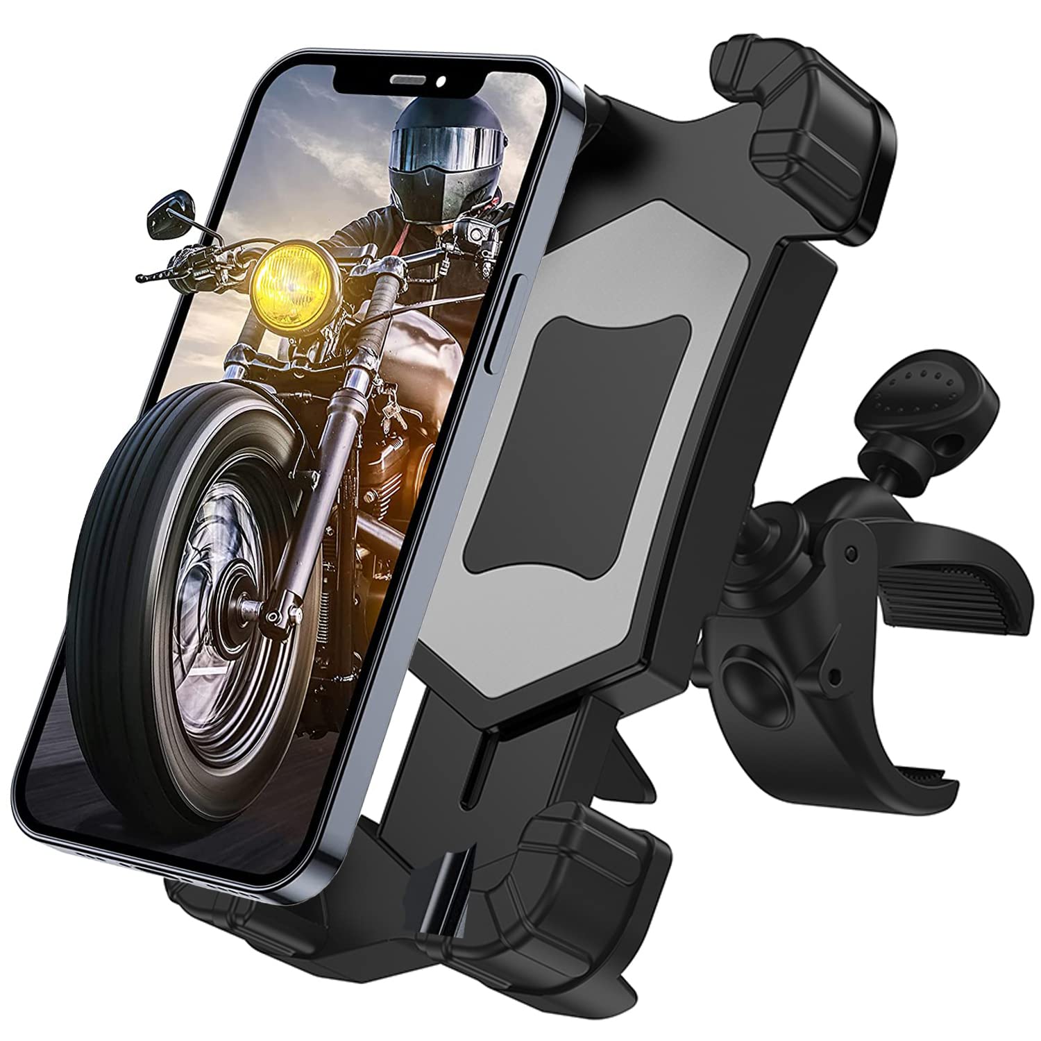 COMBLU Motorbike Phone Mount Waterproof,Bike Phone Holder for Mountain, Scooter, Ebike, Universal 360° Adjustable Bicycle Handlebar Clamp, 4.7" up to 7" Mobile Holder for Cycling