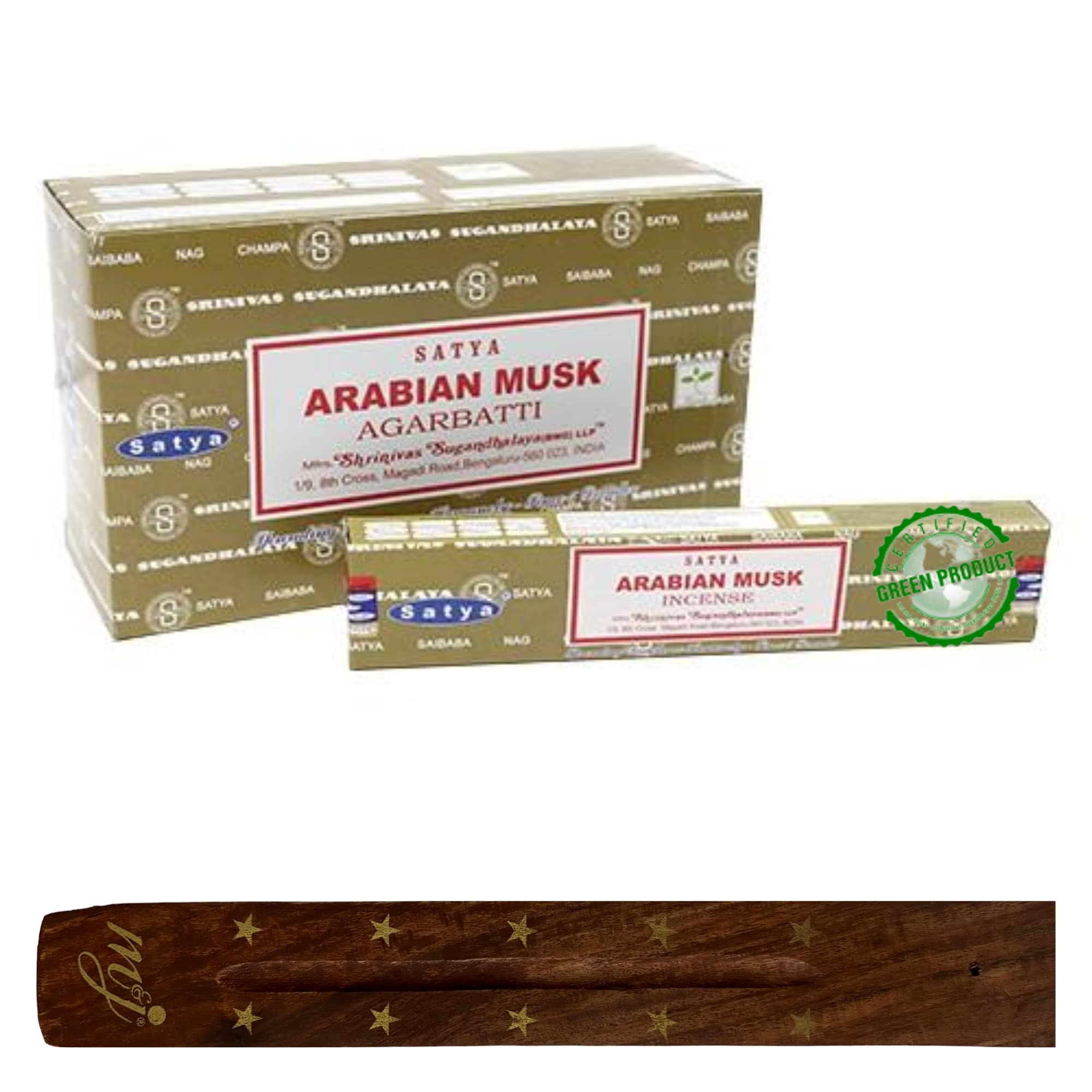 Original Satya Nag Champa Arabian Musk Incense Sticks | with M&J incense sticks holder | Full Box | for Aromatherapy, Spa, Yoga, Weddings, Meditation, Healing, Positivity and Relaxation