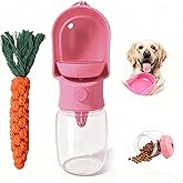 11OZ Portable Dog Water Bottle with Food Container | BPA-Free | Leak-Proof | Perfect for Outdoor Walks (Pink, 11OZ)