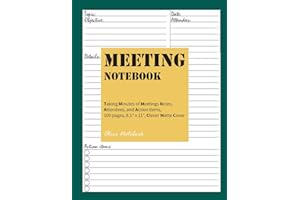Meeting Notebook: Taking Minutes of Meetings Notes, Attendees, and Action items, 100 pages,8.5" x 11", Clever Matte Cover