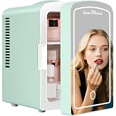 Iceblue Mini Fridge, 4 Liter /6 Cans Makeup Fridge with LED Mirror (Green) | Compact Mini Skincare Fridge for Beauty &amp; Beverages, Dual-use Portable Cosmetic Fridge for Bedroom, Office, Home, Car, Gift