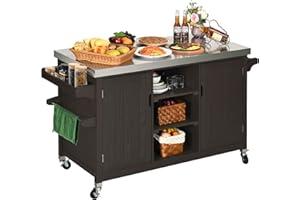 YITAHOME XL Solid Wood Outdoor Table and Storage Cabinet, 59.64’’L x 23.62’’W Grill Table, Outdoor Kitchen Island with Galvanized Tabletop, Side Handle, Large Storage, for Outdoor, Patio, Garden, Home