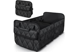 HOTOR Trunk Organizer for SUV – Foldable & Portable Car Organizers and Storage with 2 Compartments, Large Capacity Car Trunk Organizer Car Accessories for Truck Sedan, Black, 21.7" x 12.8" x 11.0"