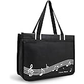 BestSounds Piano Bag, Zipper Waterproof Music Book Tote Bag Piano Accessories for Students Kids, Women, Gifts for Musicians (Black Music)