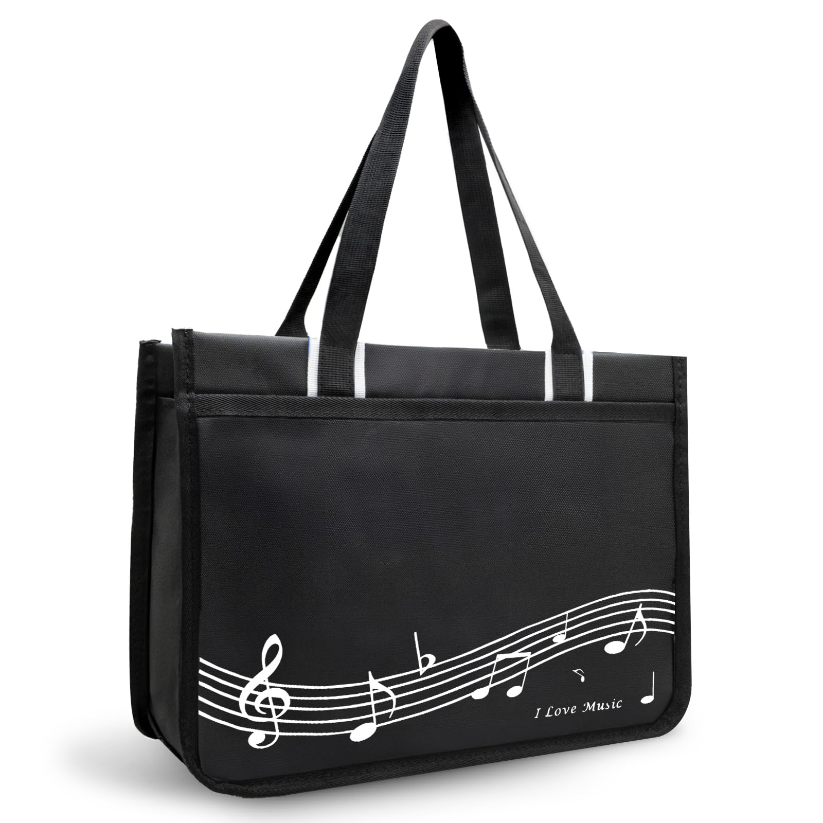 BestSounds Piano Bag, Zipper Waterproof Music Book Tote Bag Piano Accessories for Women, Gifts for Musicians (Black Music)
