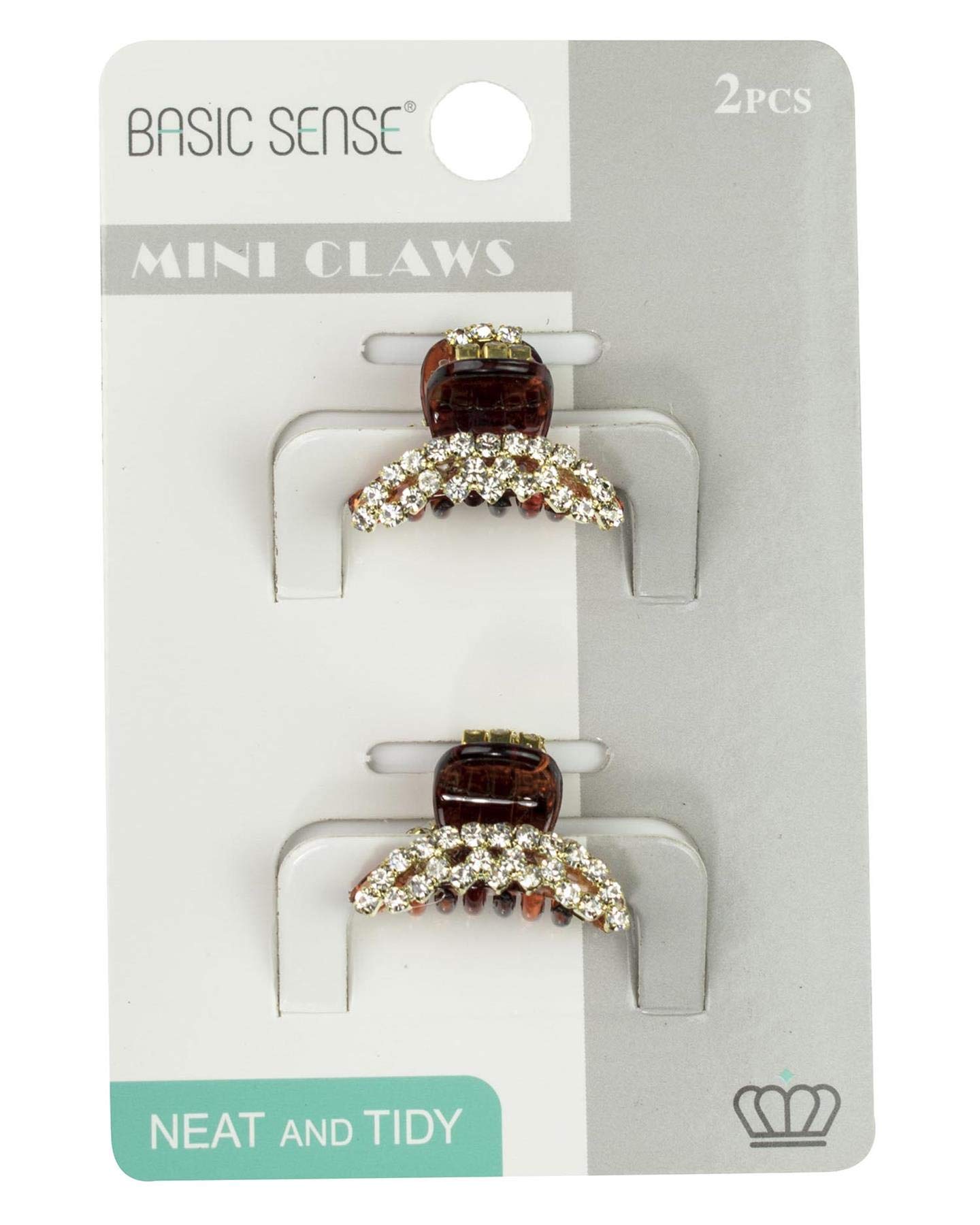 2 Pieces Shiny Mini Diamante Crystal Tiara Double Line 1.18inch -3cm Hair Claw Clips Clamp, Tortoise Brown