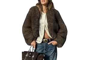 Qifeodm Women's Cropped Faux Fur Coat Long Sleeve Jacket Open Front Fur Cape Shaggy Warm Fall Winter Outerwear Overcoat